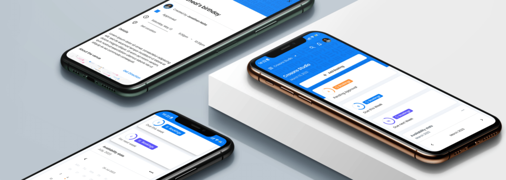 Phones showing different parts of Eventnodes for Vendor UI